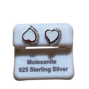 Genuine Moissanite & Opal Sterling Silver 925 Heart Earrings NWT